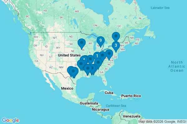 Map showing facility locations